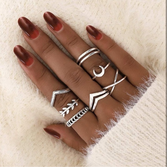 7 Pc Set Silver Bohemian Knuckle Midi Finger Stacking Rings ~ Retro Boho Bundle - Picture 8 of 8